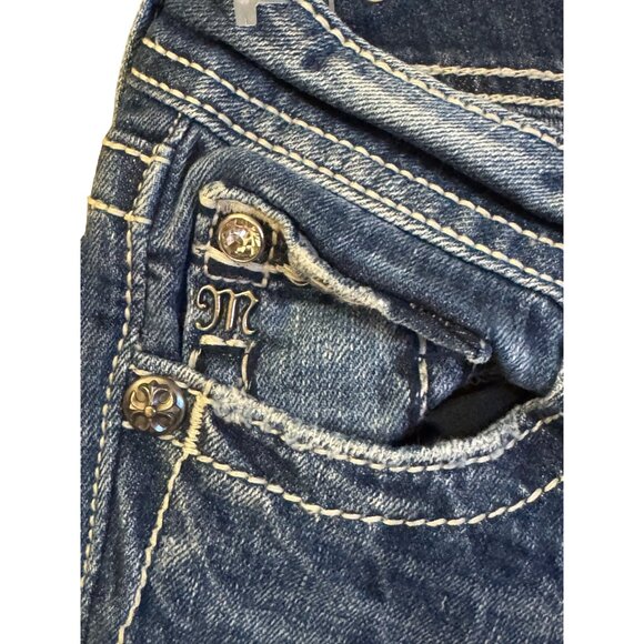 Miss Me Bootcut Jeans Womens Size 27 Distressed Embellished Rhinestone Denim Blu - Picture 6 of 7